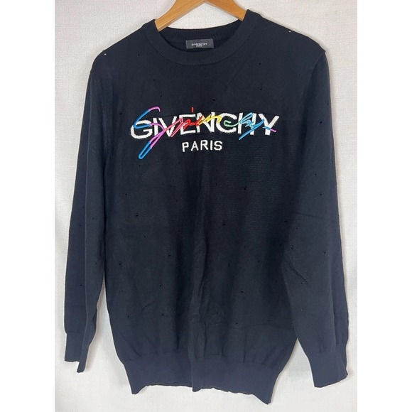 Givenchy Paris Knit Sweater Men's Sz Large? Black Rainbow